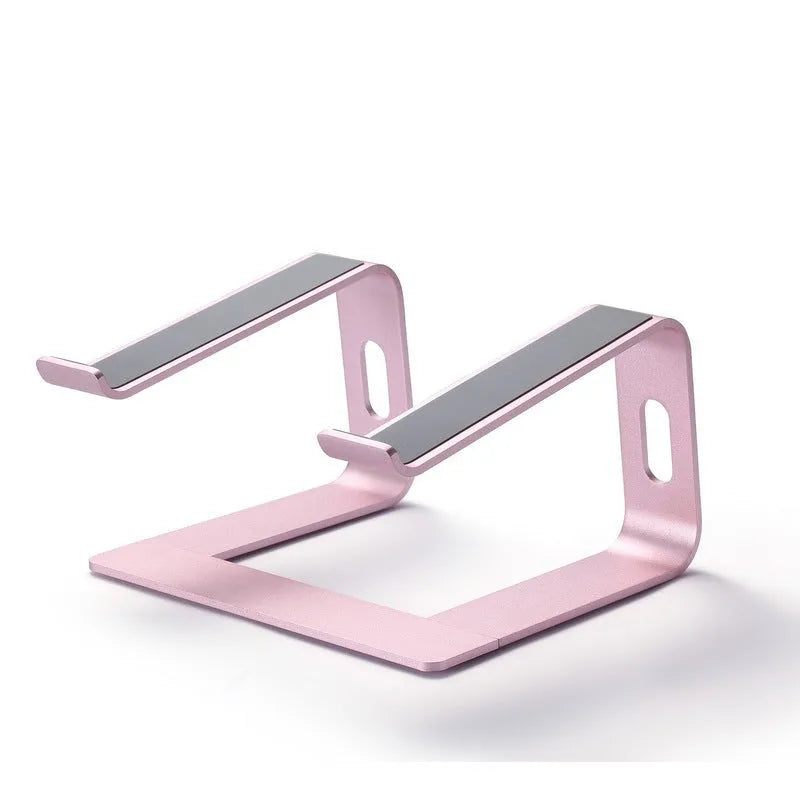 Aluminium alloy notebook stand and desktop computer cooling bracket, 14.5 x 22.5 x 26 cm, in black, grey, rose gold, or silver grey.
