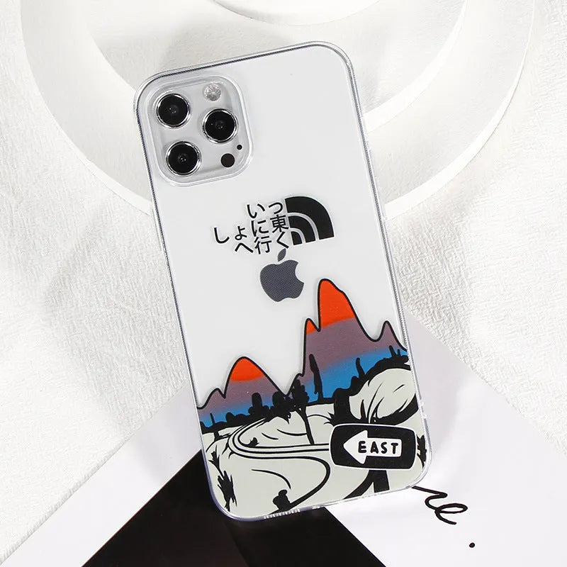 Transparent thin TPU back cover case for iPhone 12 and other models, Japanese Korean graffiti landscape design