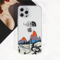 Transparent thin TPU back cover case for iPhone 12 and other models, Japanese Korean graffiti landscape design