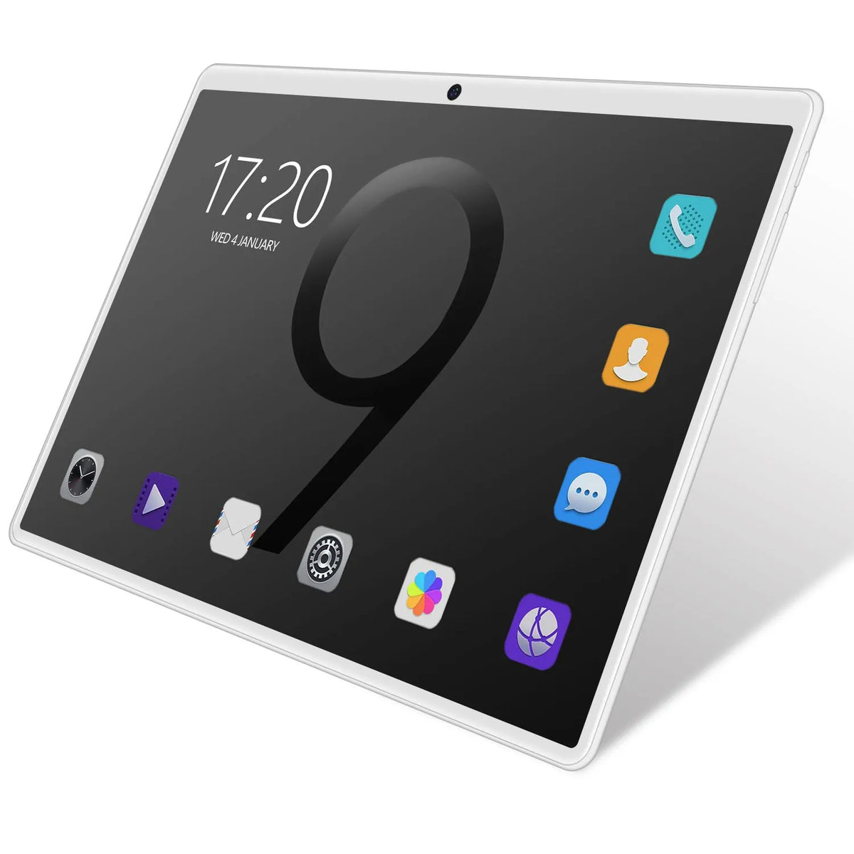 10-inch tablet PC with IPS screen, dual SIM slots, GPS, and octa-core processor in black colour