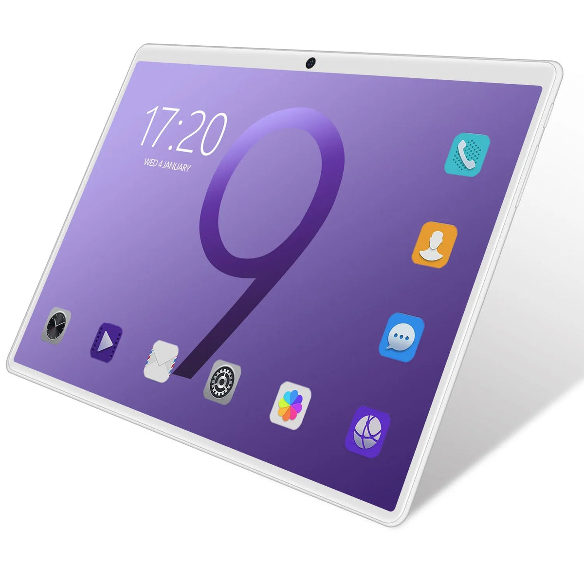 10-inch tablet PC with IPS screen, dual SIM slots, GPS, and octa-core processor in black colour