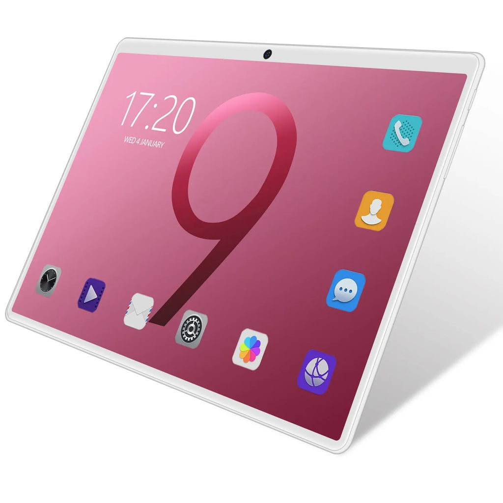 10-inch tablet PC with IPS screen, dual SIM slots, GPS, and octa-core processor in black colour