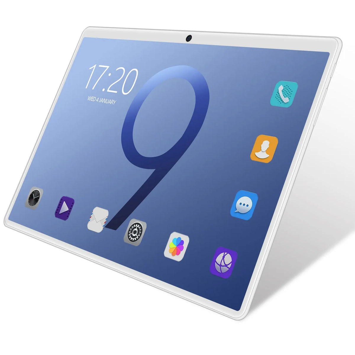 10-inch tablet PC with IPS screen, dual SIM slots, GPS, and octa-core processor in black colour