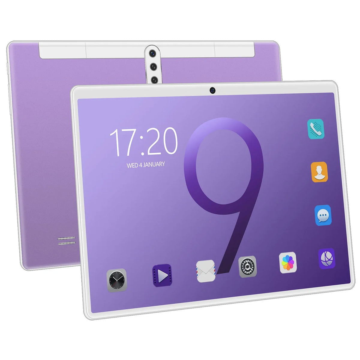 10-inch tablet PC with IPS screen, dual SIM slots, GPS, and octa-core processor in black colour
