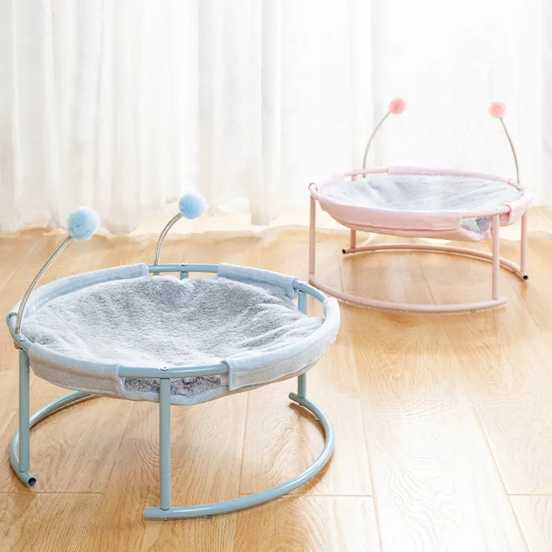 Long plush cat bed with 3 cm plush hair, portable pet nest in blue or pink