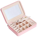 White leather jewellery storage box with mirror for earrings and rings, 170mm x 120mm x 50mm