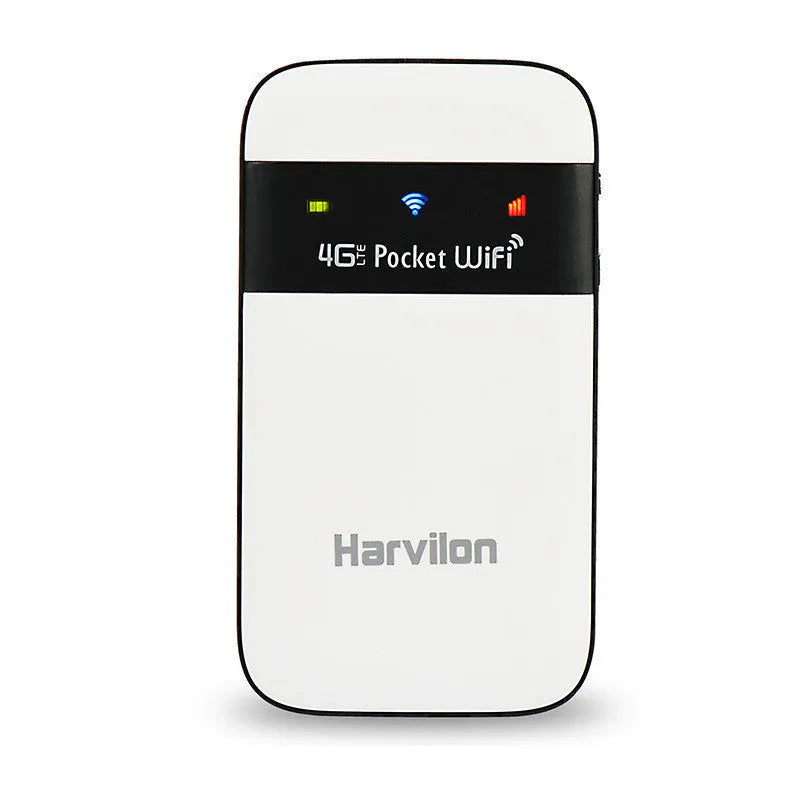 White 4G LTE wireless router with inline SIM card slot, 2300mAh battery and LED display