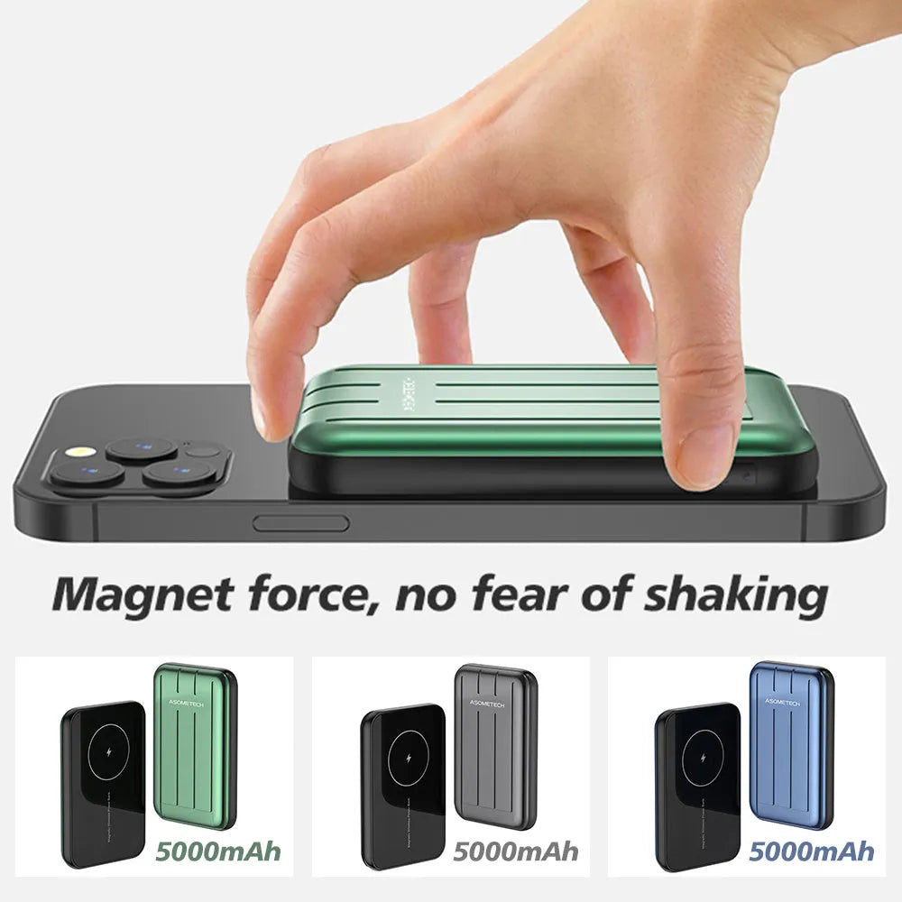 Blue acrylic magnetic wireless power bank 5000mAh for iPhone 12 with USB port