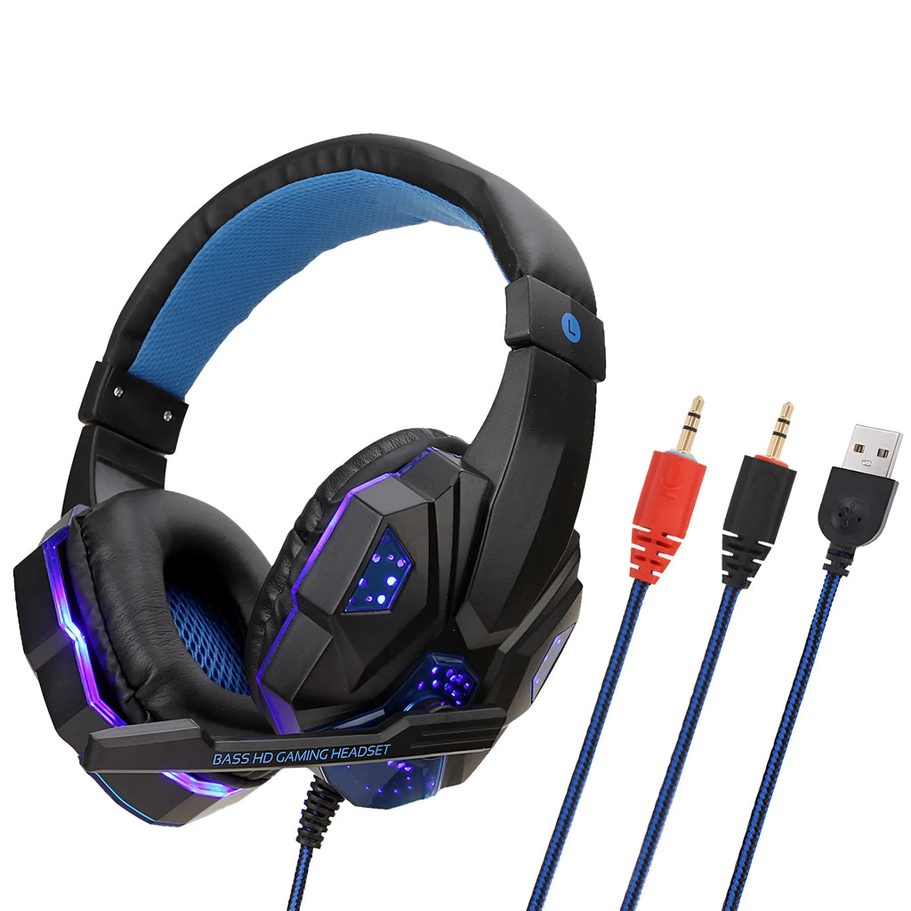 Wired gaming headset with light-up feature and braided cable in black red colour option
