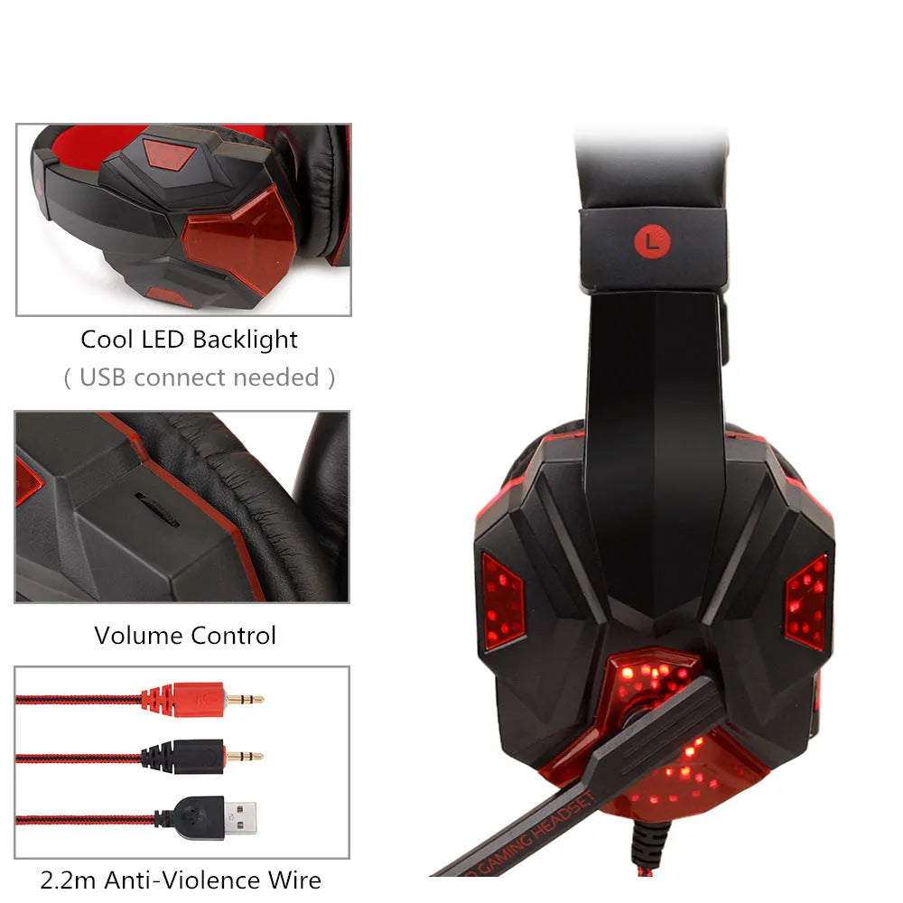 Wired gaming headset with light-up feature and braided cable in black red colour option