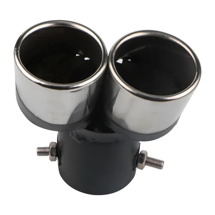 Car tail throat with grilled blue bend and oblique mouth, stainless steel, 63mm inner diameter, 320g.