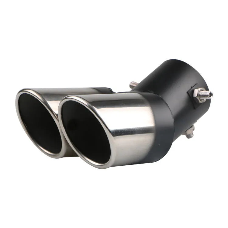 Car tail throat with grilled blue bend and oblique mouth, stainless steel, 63mm inner diameter, 320g.