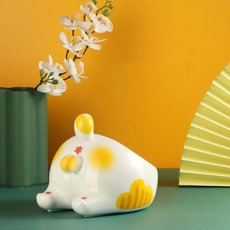 Ceramic pet bowl for cats and small dogs with inclined mouth and high foot, in cartoon cat styles