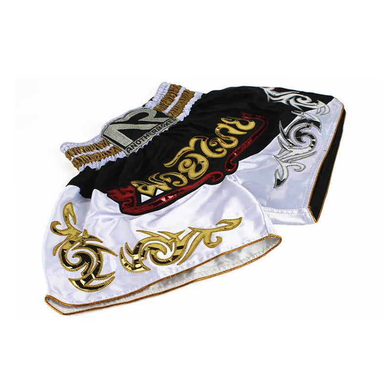 Unisex boxing sanda training shorts in black nylon polyester fabric with elasticated waistband