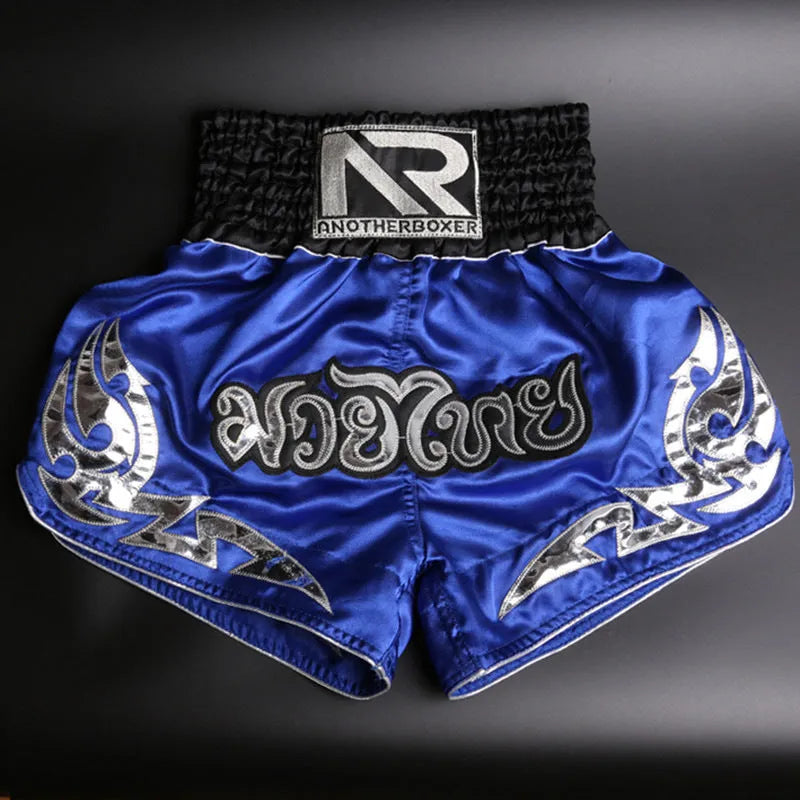 Unisex boxing sanda training shorts in black nylon polyester fabric with elasticated waistband