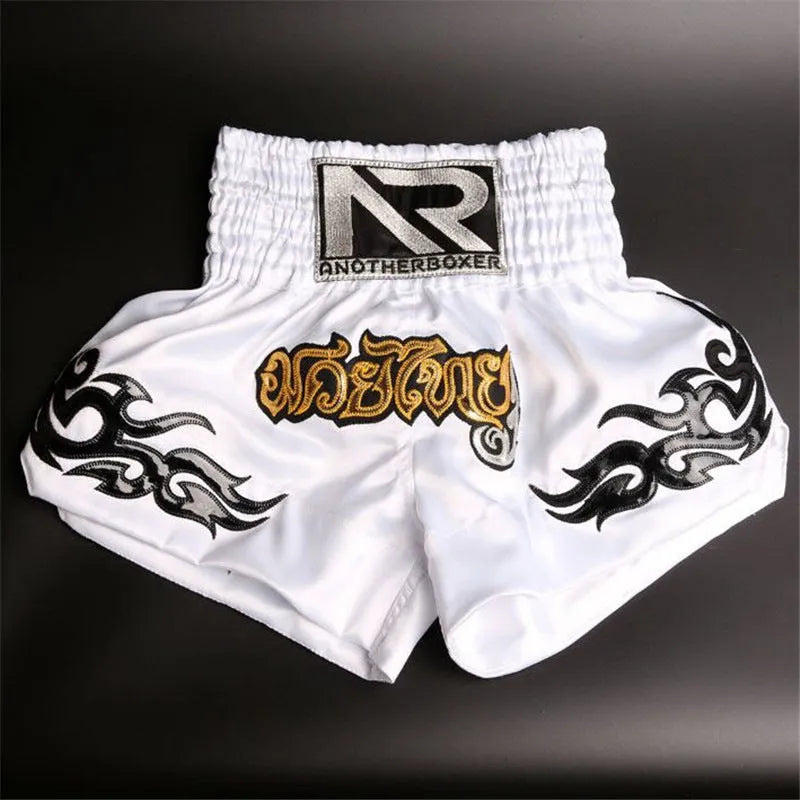 Unisex boxing sanda training shorts in black nylon polyester fabric with elasticated waistband