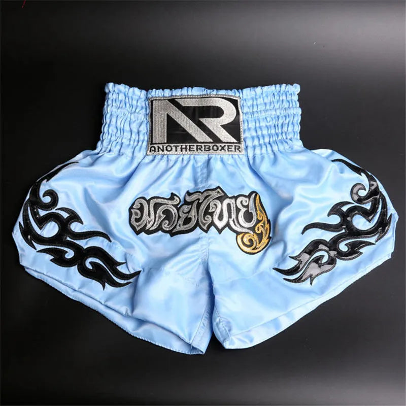 Unisex boxing sanda training shorts in black nylon polyester fabric with elasticated waistband