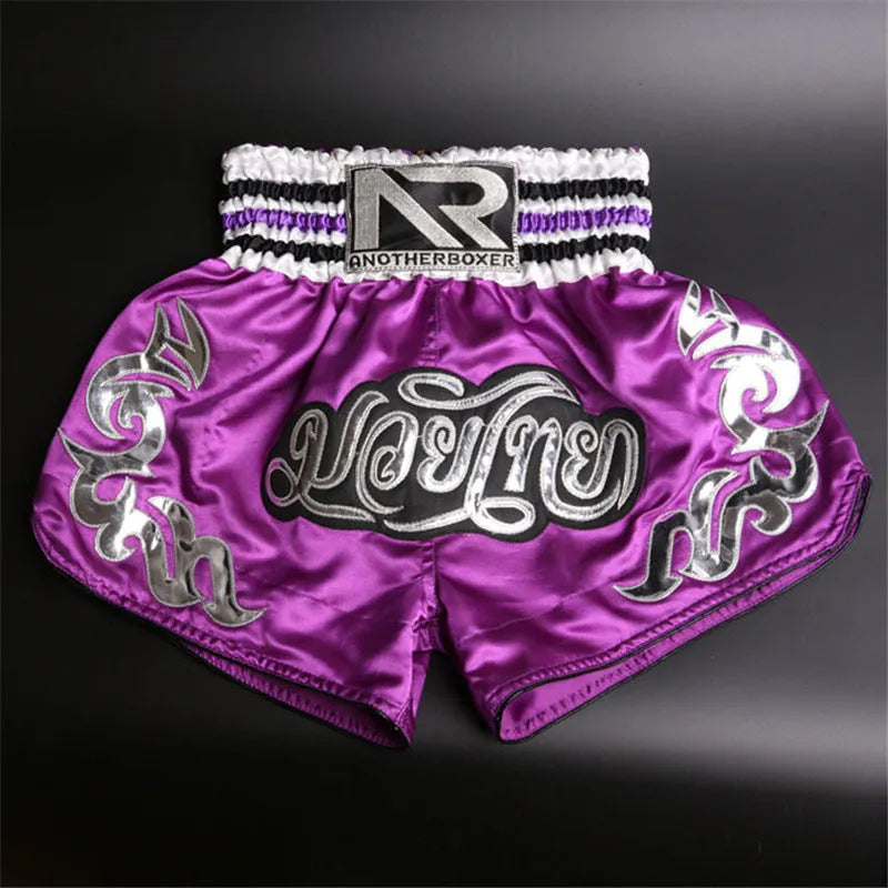 Unisex boxing sanda training shorts in black nylon polyester fabric with elasticated waistband
