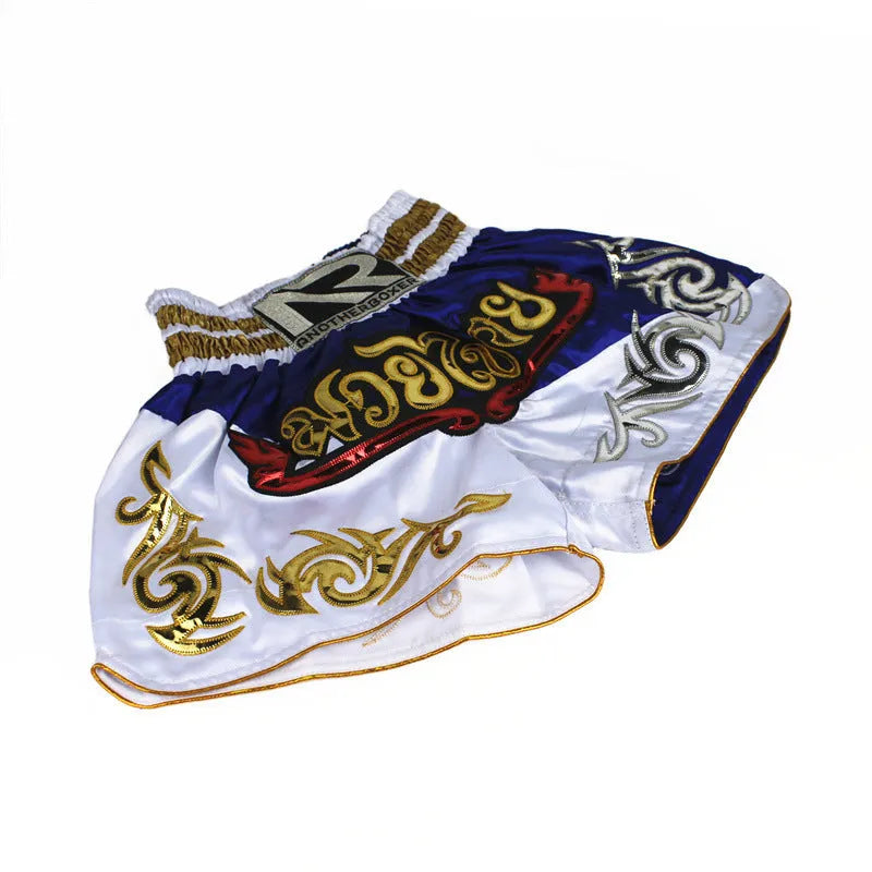 Unisex boxing sanda training shorts in black nylon polyester fabric with elasticated waistband