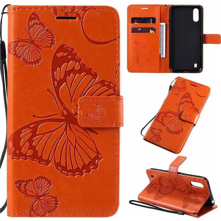 Xiaomi Butterfly wallet phone case in blue showing card slots and phone protection.
