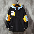 Men's plus size hooded jacket, grey polyester, colour block letter print, loose fit, zip placket, sizes S-5XL