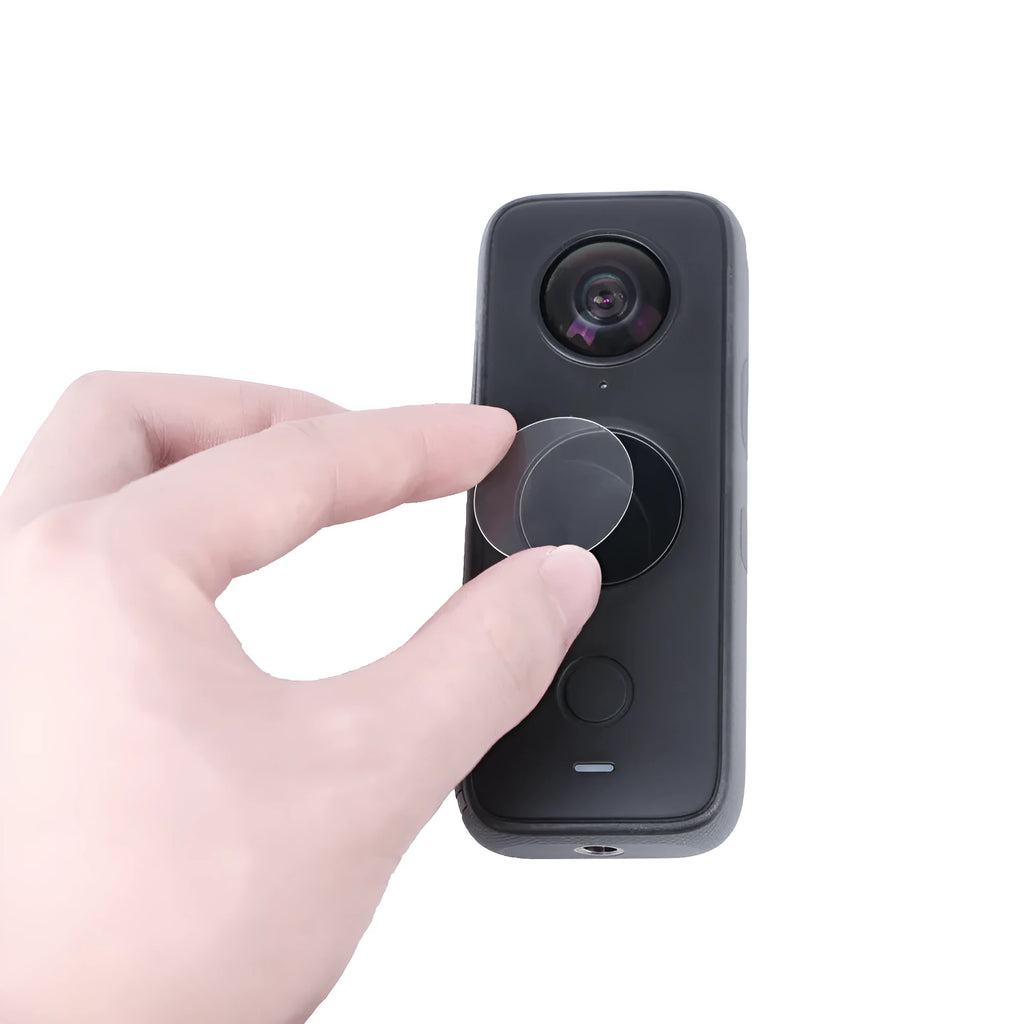 Black tempered glass screen protector for Insta360 ONE X2 camera lens with 97mm by 64mm dimensions.