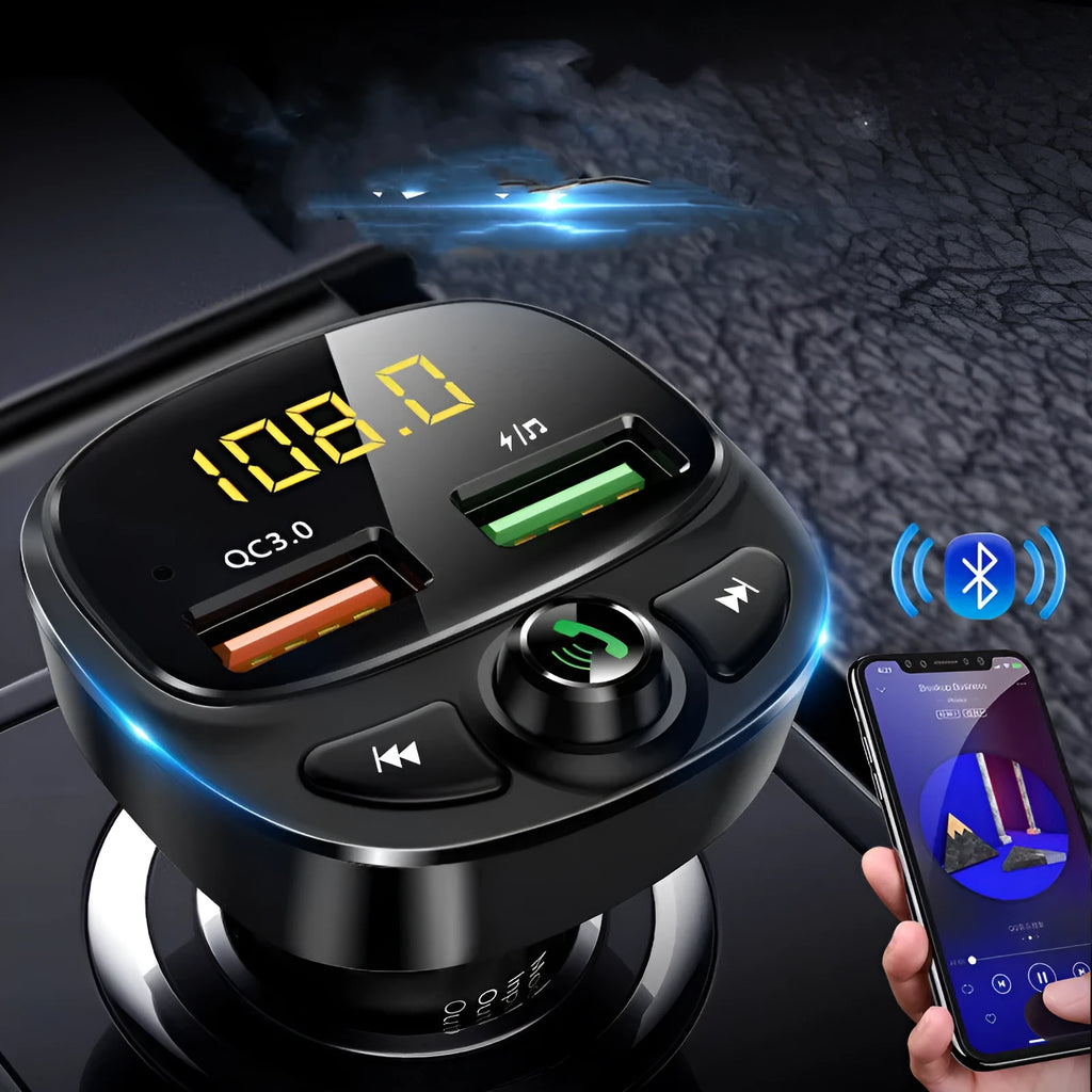 Hyundai car Bluetooth charger dual USB cigarette lighter 12-24V with FM and 1.1-inch screen