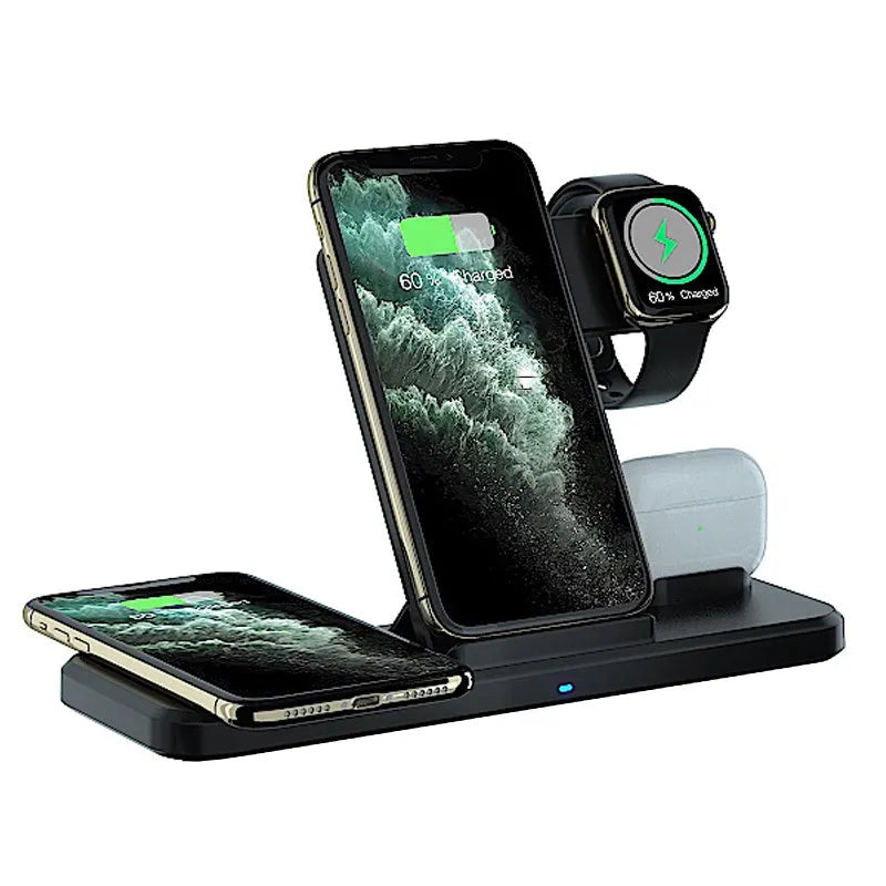 Black universal three-in-one bracket wireless charger with indicator light and multiple devices