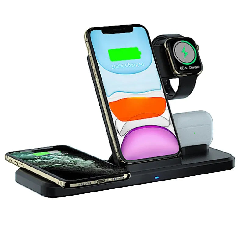 Black universal three-in-one bracket wireless charger with indicator light and multiple devices