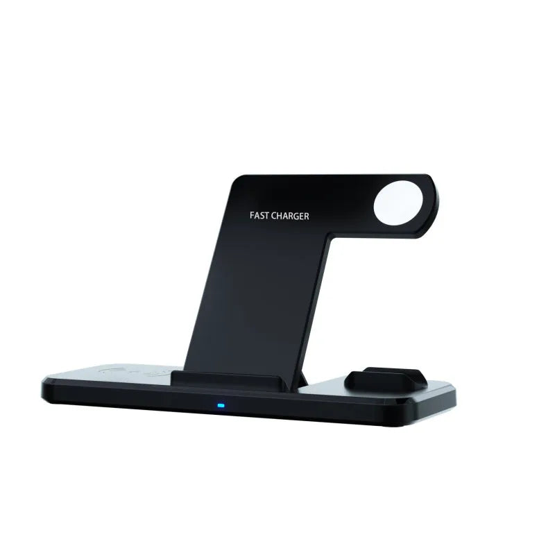 Black universal three-in-one bracket wireless charger with indicator light and multiple devices