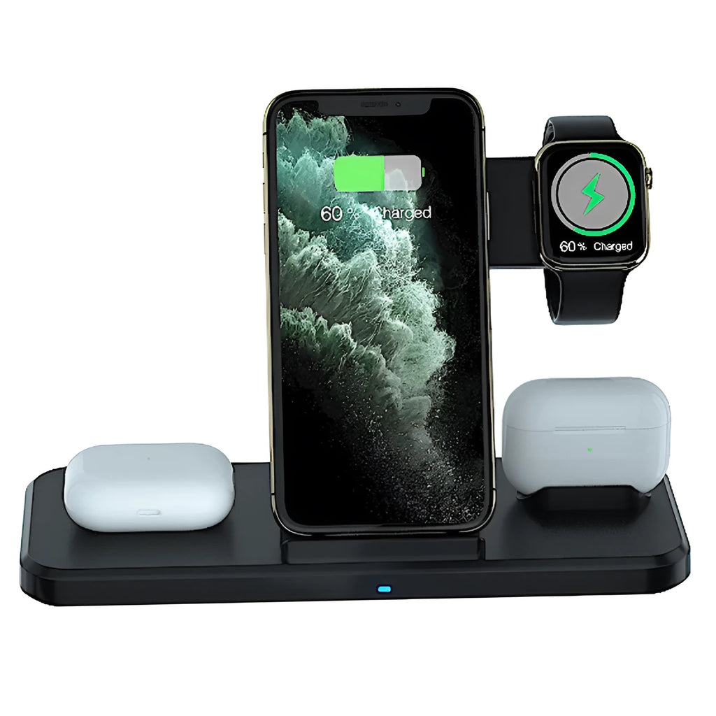 Black universal three-in-one bracket wireless charger with indicator light and multiple devices