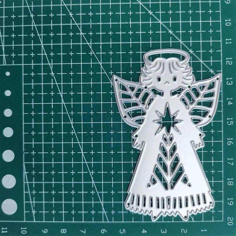 White carbon steel angel knife mould for embossing greeting cards measuring 8x6 cm