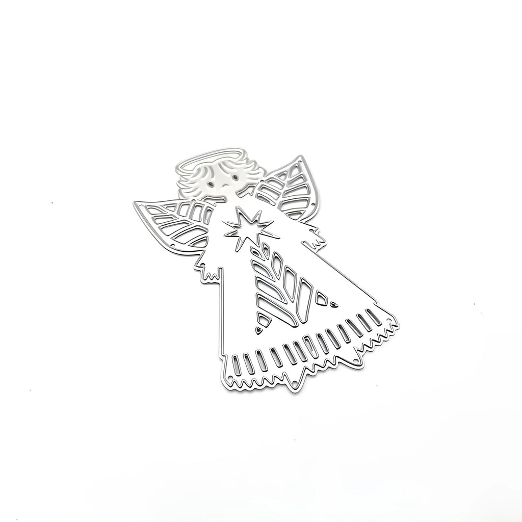 White carbon steel angel knife mould for embossing greeting cards measuring 8x6 cm