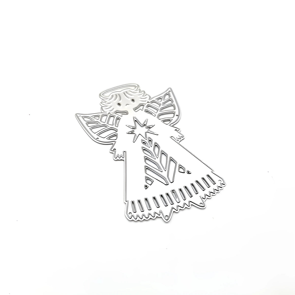 White carbon steel angel knife mould for embossing greeting cards measuring 8x6 cm