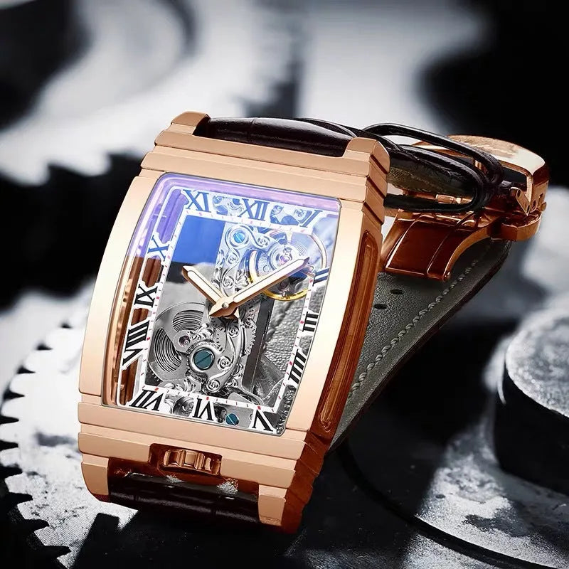 Daystar square stainless steel watch with manual mechanical movement and 42mm dial