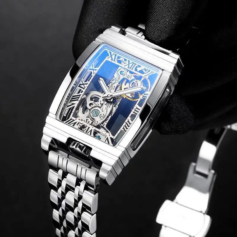 Daystar square stainless steel watch with manual mechanical movement and 42mm dial