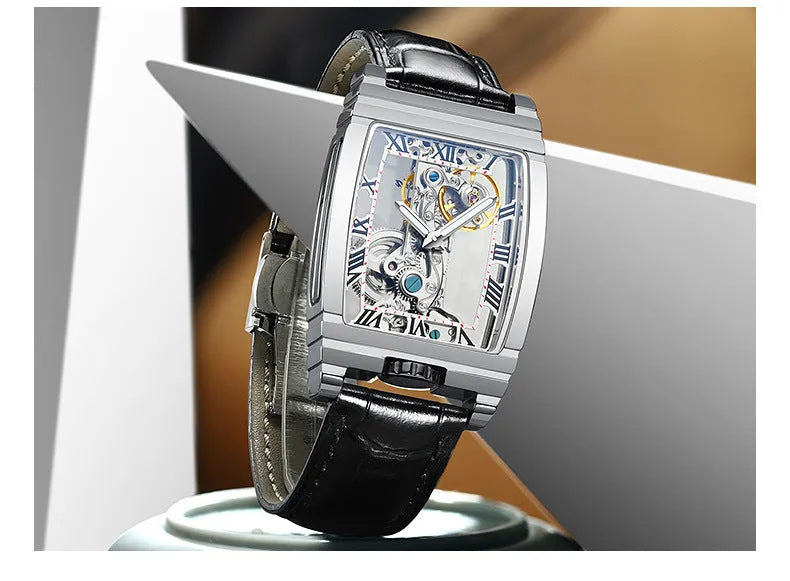Daystar square stainless steel watch with manual mechanical movement and 42mm dial