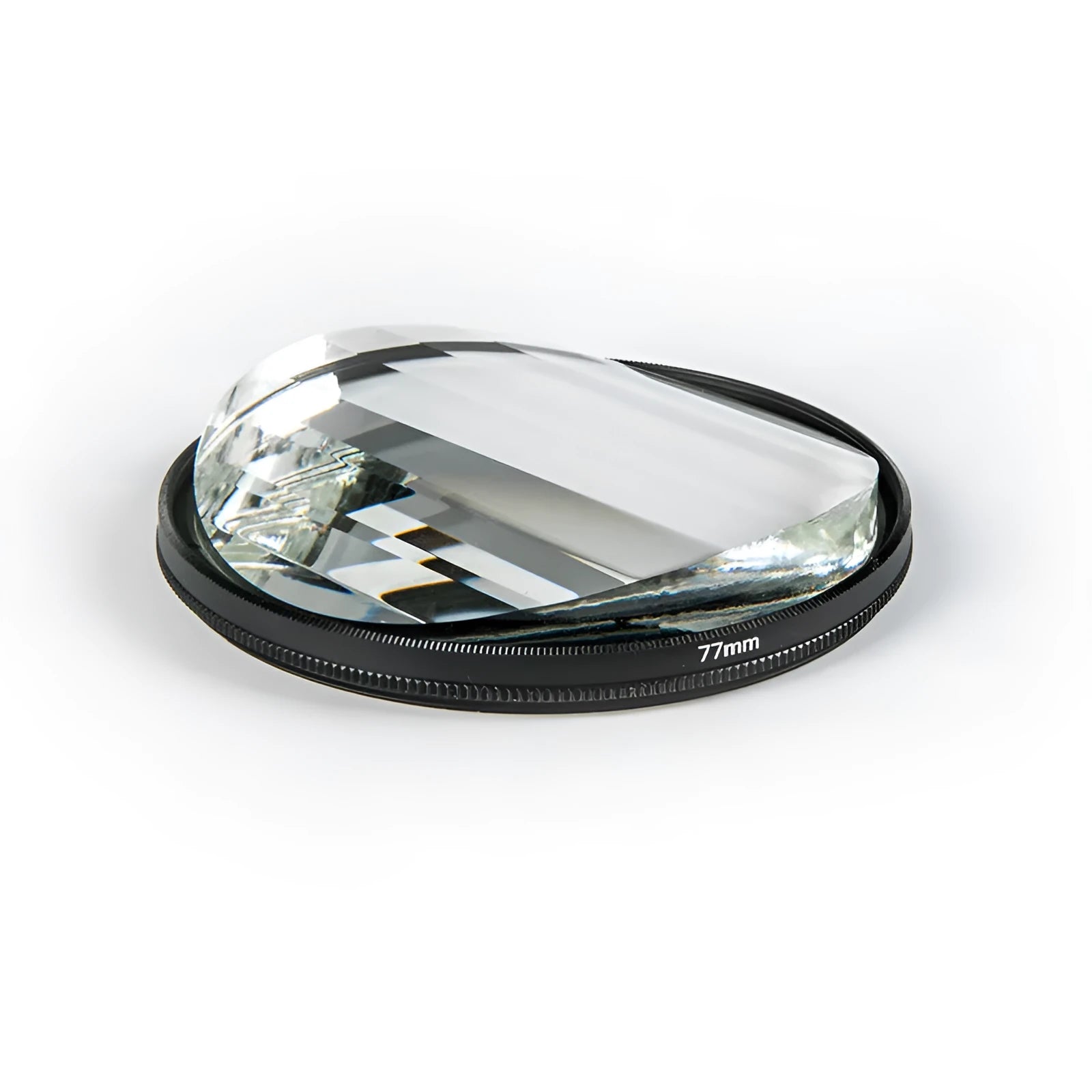 Glass prism with 77mm filter bayonet for film and television, including a filter bag and cleaning cloth