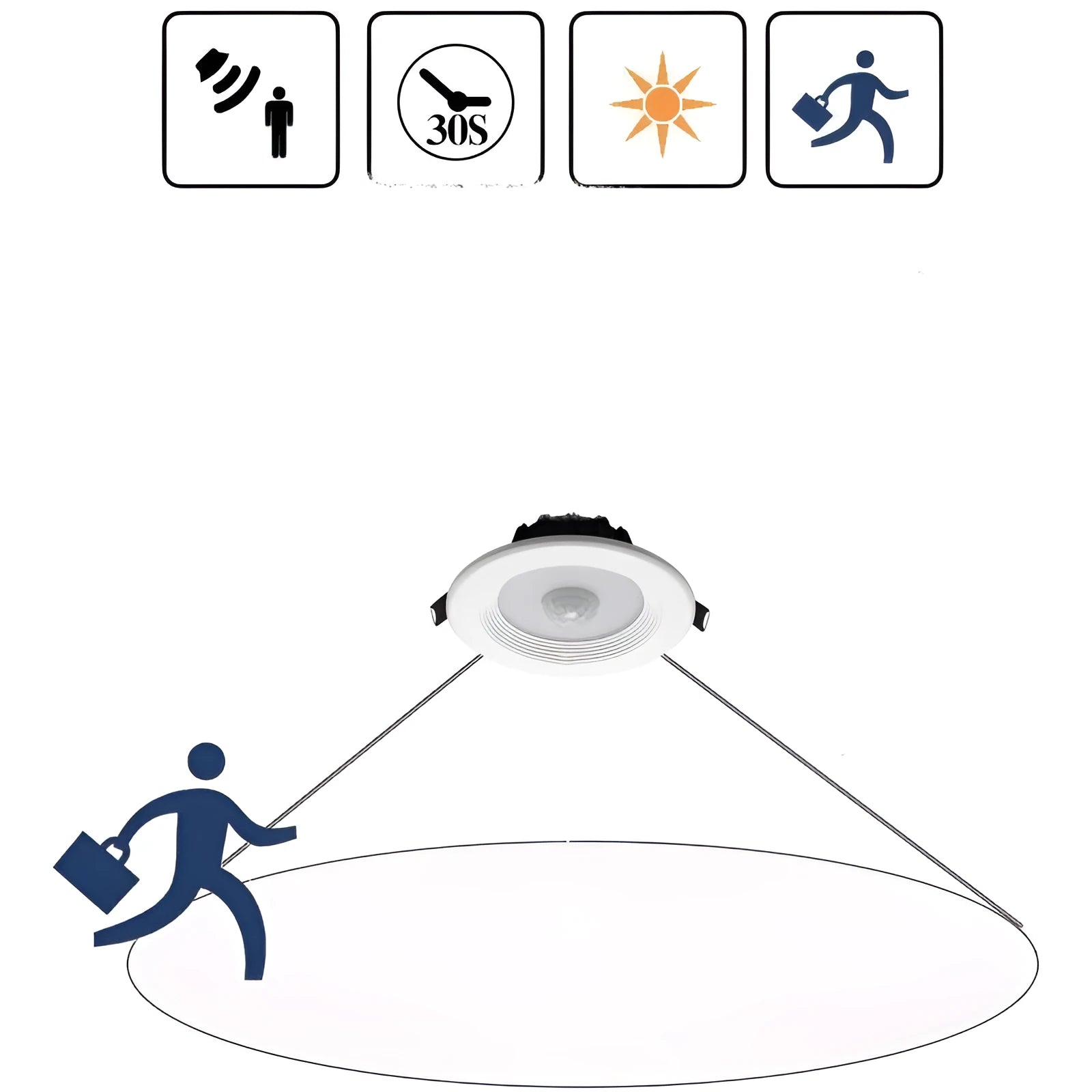 Aluminium infrared sensor LED down light for ceiling mounting with motion activation