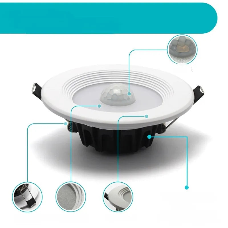 Aluminium infrared sensor LED down light for ceiling mounting with motion activation