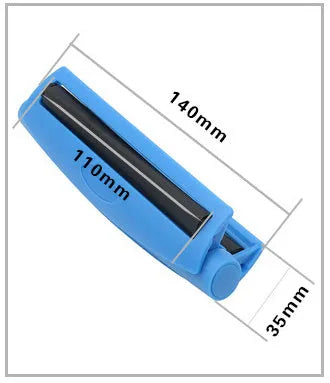 Manual plastic cone cigarette maker in assorted colours on a white background.