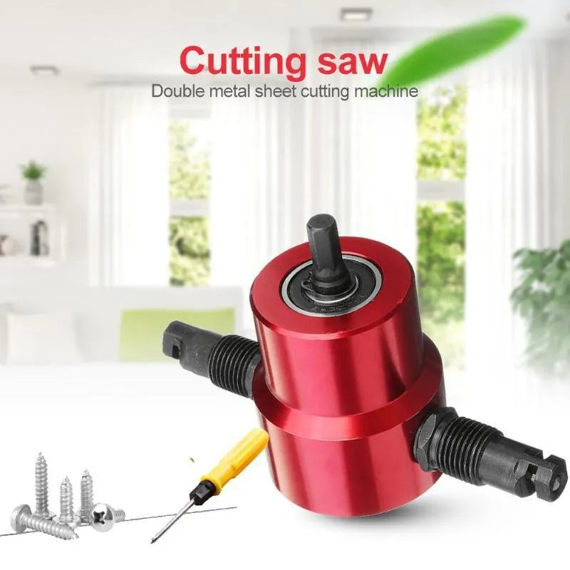 Red metal nibbler cutter tool for attachment to electric drills, measuring 175mm