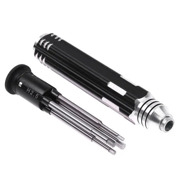 Black four-piece hexagon socket screwdriver set for aeromodelling with 1.5mm to 3.0mm high-speed steel bits
