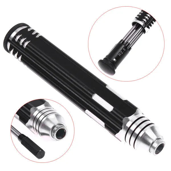 Black four-piece hexagon socket screwdriver set for aeromodelling with 1.5mm to 3.0mm high-speed steel bits