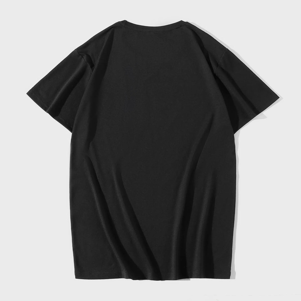 Men's black short sleeve t-shirt with lightning print, round neck, 100% cotton, loose fit, sizes S to 2XL