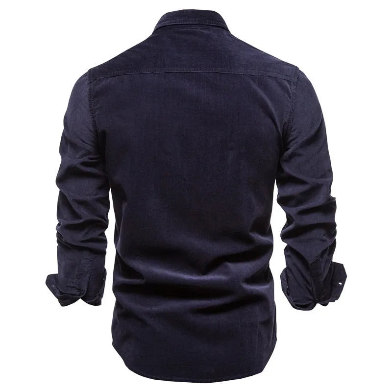 Men's linen long sleeve shirt in multiple colours with classic collar and button-front design