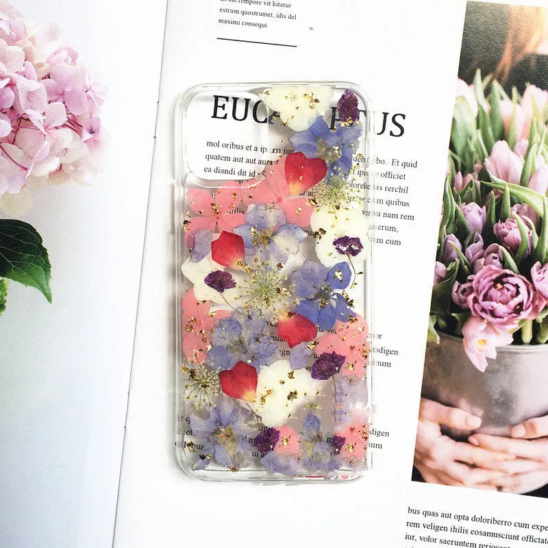 Real dried flower silicone phone case for Apple iPhone in colorful Japanese style