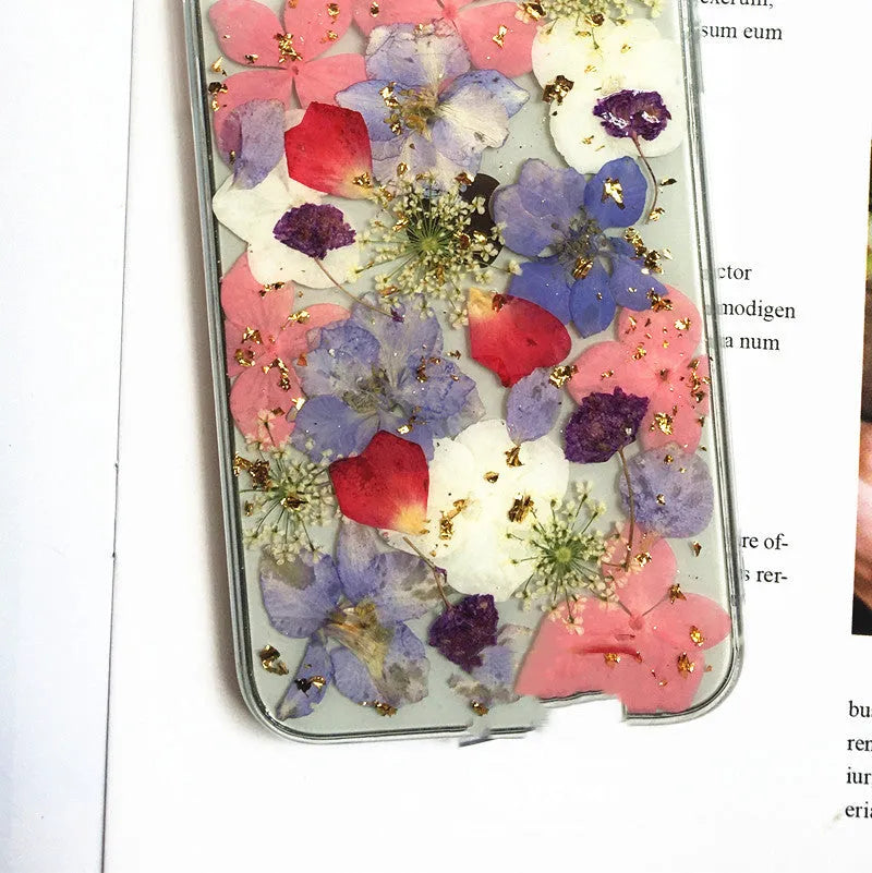 Real dried flower silicone phone case for Apple iPhone in colorful Japanese style