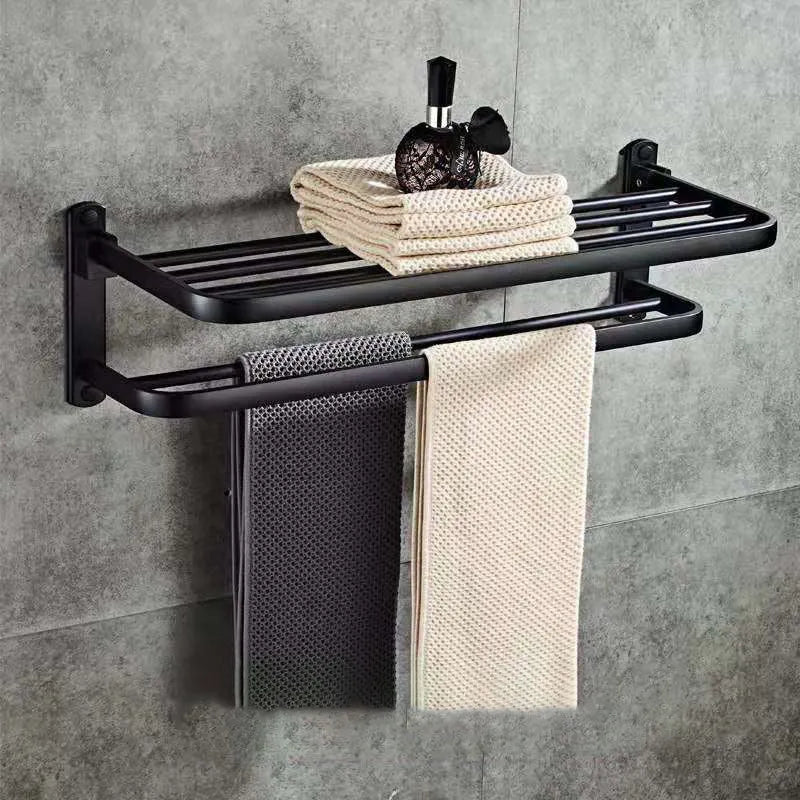 Aluminium folding bathroom shelf with perforated design in light luxury style