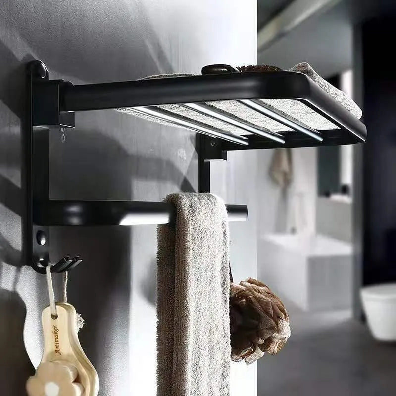 Aluminium folding bathroom shelf with perforated design in light luxury style